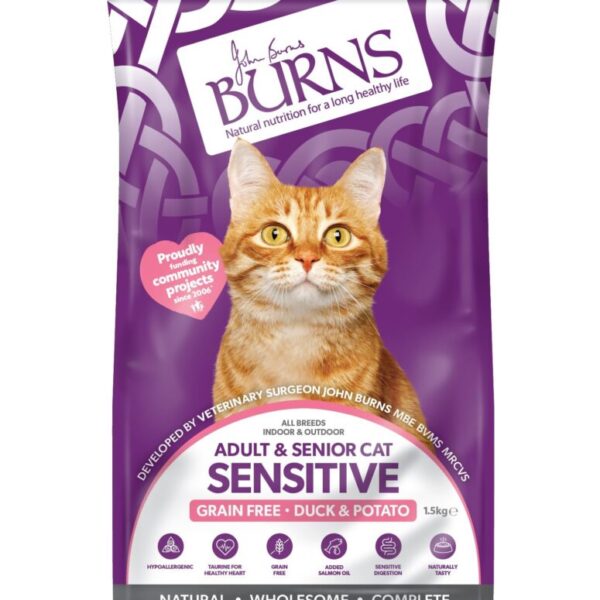 Burns Adult & Senior Cat Sensitive Grain Free Duck & Potato 1.5kg
