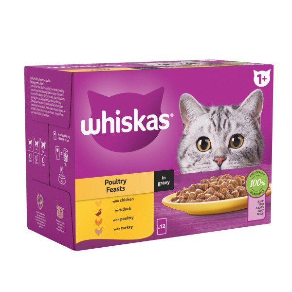 Whiskas Adult 1+ Poultry Feasts in Gravy Pouches 12 x 85g